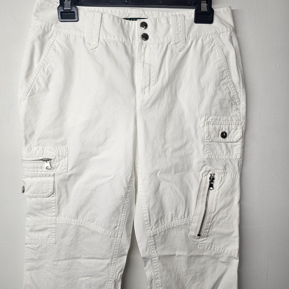 LRL Lauren Ralph Lauren Cargo Pants Womens Size 8P 8 Petite White Pockets EUC - Picture 2 of 10